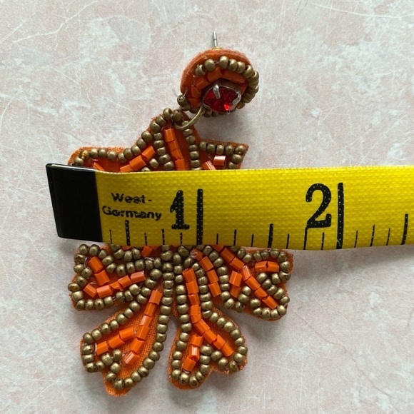 Orange Beaded Leaf Felt Earrings - Picture 6 of 8